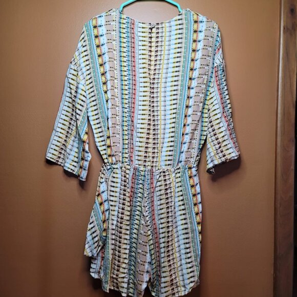 Taupe Rayon Challis Ethnic Back Keyhole Pocketed Romper - Picture 3 of 6